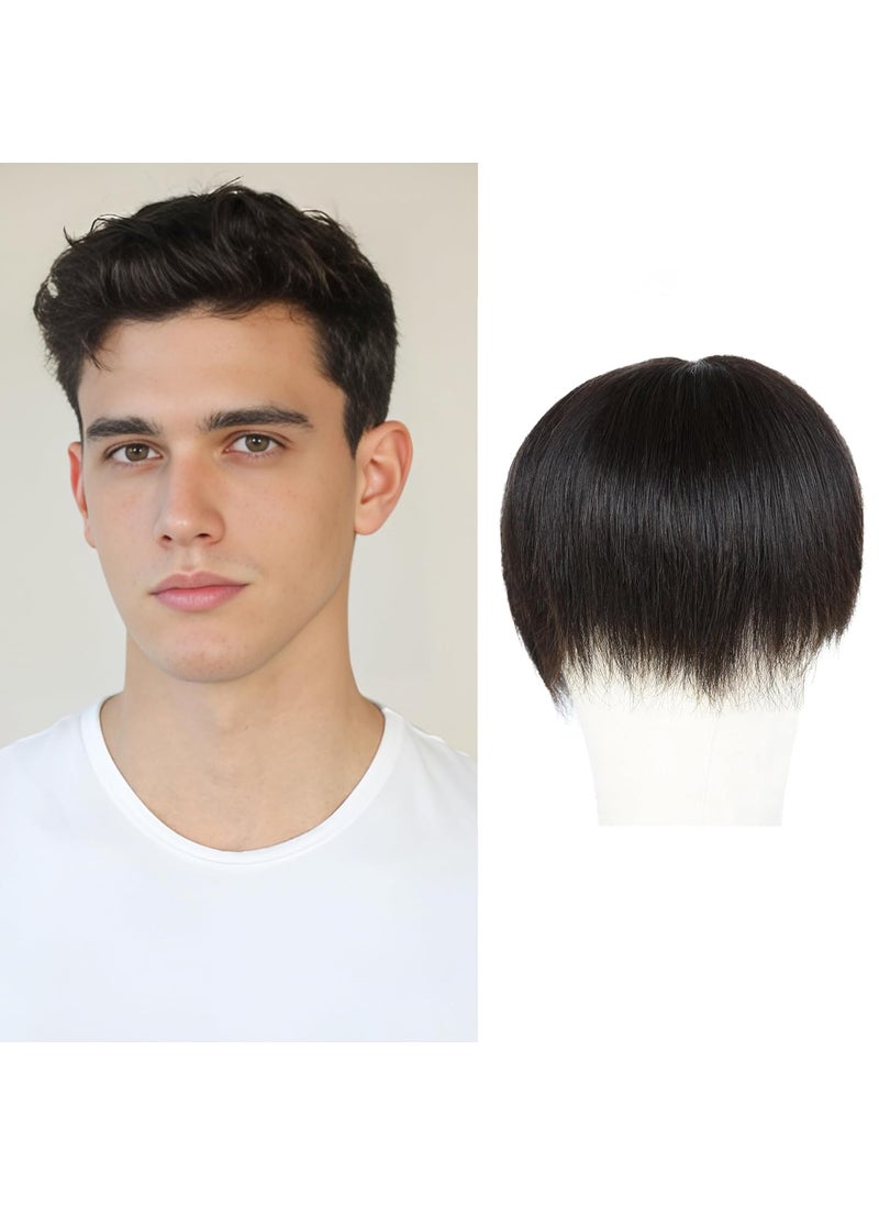 Meiverah Untrimmed Hand Tied LaceSlik Base Toupee with Biological Scalp Toupee Human Hair Extension Clip in Hairpieces Topper Top HairPiece for Men 5979 Slik Base Toupee Natural Black 