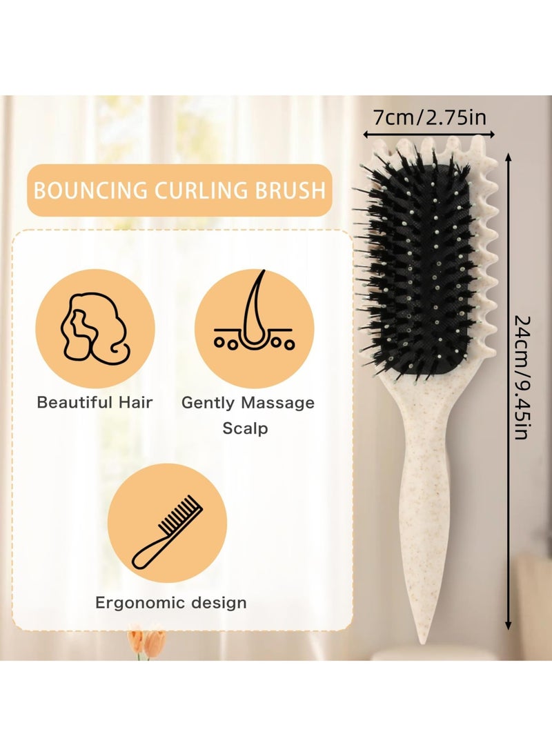 Curl Defining Brush, Curl Brush, Bounce Hair Brush Styling Brush for Detangling, Shaping and Defining Curls for Women Girl's Curls to Reduce Pulling and Curl Separation (Beige)