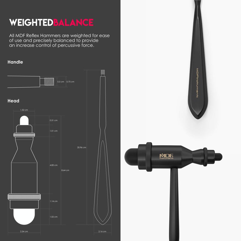 MDF Instruments, Tromner Neurological Reflex Hammer with Pointed Tip Handle for Cutaneous and Superficial Responses - Free-Parts-for-Life (MDF555) (All Black (Blackout)) - Image 4