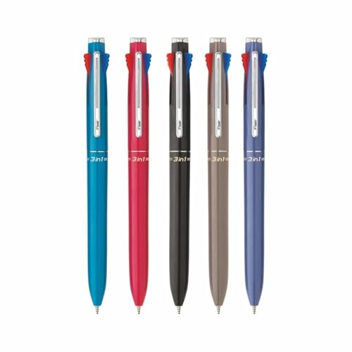 FLAIR 3 in 1 Retractable Ball Pen | 3 Ink Colors in One Pen | Multi Use Pen for Pleasant Writing Experience | Effortless Writing with Sleek Clip Design | Blue, Black & Red Ink, Pack of 5 - Image 1