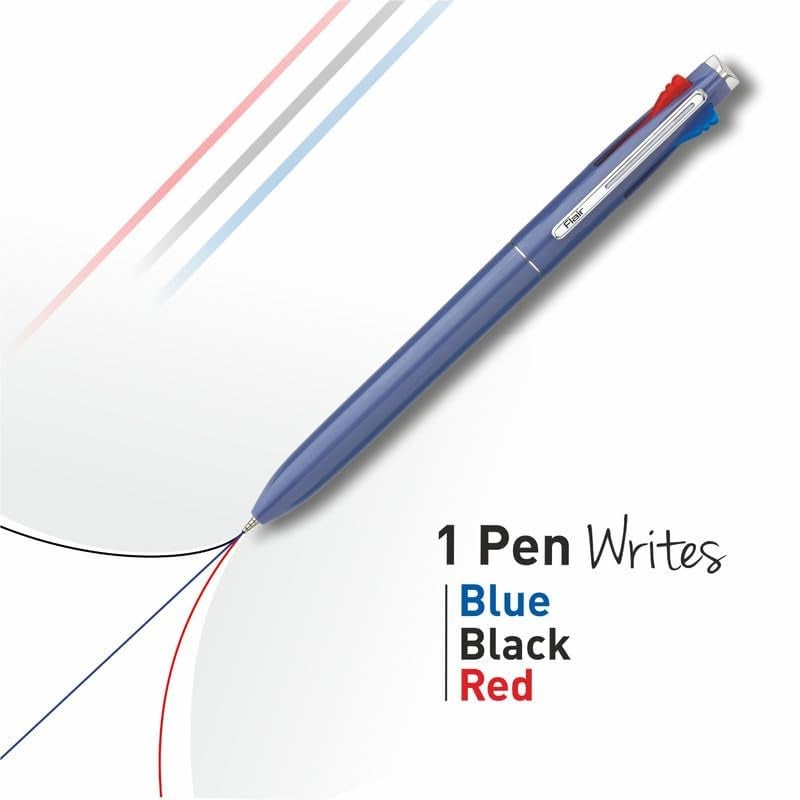 FLAIR 3 in 1 Retractable Ball Pen | 3 Ink Colors in One Pen | Multi Use Pen for Pleasant Writing Experience | Effortless Writing with Sleek Clip Design | Blue, Black & Red Ink, Pack of 5 - Image 5