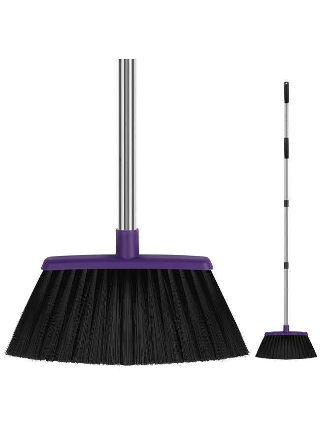 UDUK Heavy Duty Angle Broom, 55-Inch Long Handle Extra Wide 12.6 Inch Head, Stainless Steel Tube & PP Bristles for Pet Hair and Dust, Floor Safe - Purple - Image 1