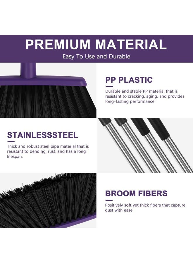 UDUK Heavy Duty Angle Broom, 55-Inch Long Handle Extra Wide 12.6 Inch Head, Stainless Steel Tube & PP Bristles for Pet Hair and Dust, Floor Safe - Purple - Image 3