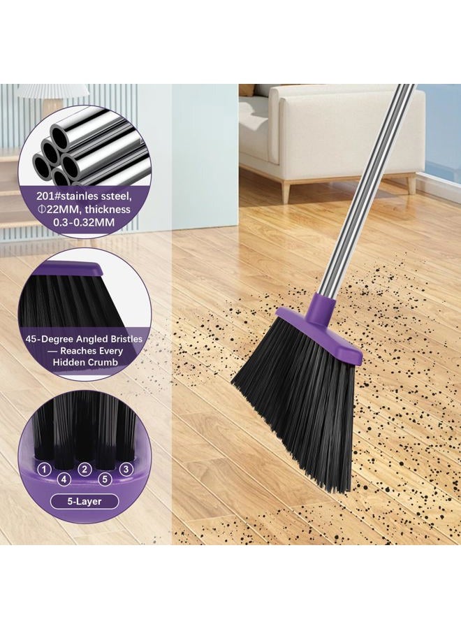 UDUK Heavy Duty Angle Broom, 55-Inch Long Handle Extra Wide 12.6 Inch Head, Stainless Steel Tube & PP Bristles for Pet Hair and Dust, Floor Safe - Purple - Image 5