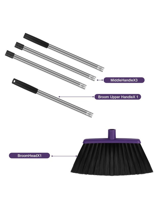 UDUK Heavy Duty Angle Broom, 55-Inch Long Handle Extra Wide 12.6 Inch Head, Stainless Steel Tube & PP Bristles for Pet Hair and Dust, Floor Safe - Purple - Image 4