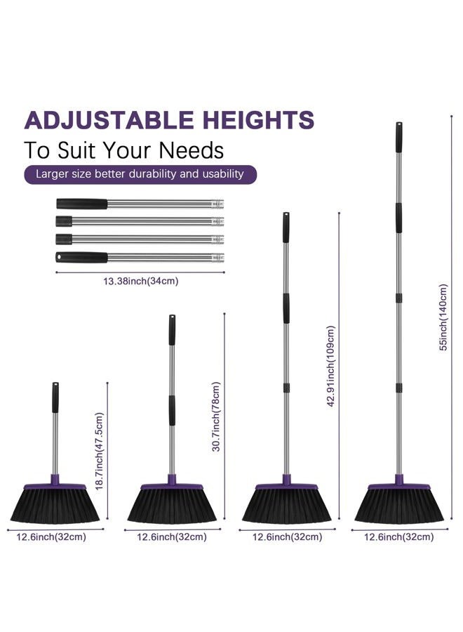 UDUK Heavy Duty Angle Broom, 55-Inch Long Handle Extra Wide 12.6 Inch Head, Stainless Steel Tube & PP Bristles for Pet Hair and Dust, Floor Safe - Purple - Image 2
