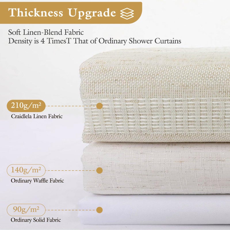 Craidlela Extra Long Boho Farmhouse Shower Curtain with Tassel, Linen Bohemian French Country Chic Bathroom Shower Curtain Set, Modern Striped Textured Shower Curtain 72x84 - Beige/Cream - Image 2