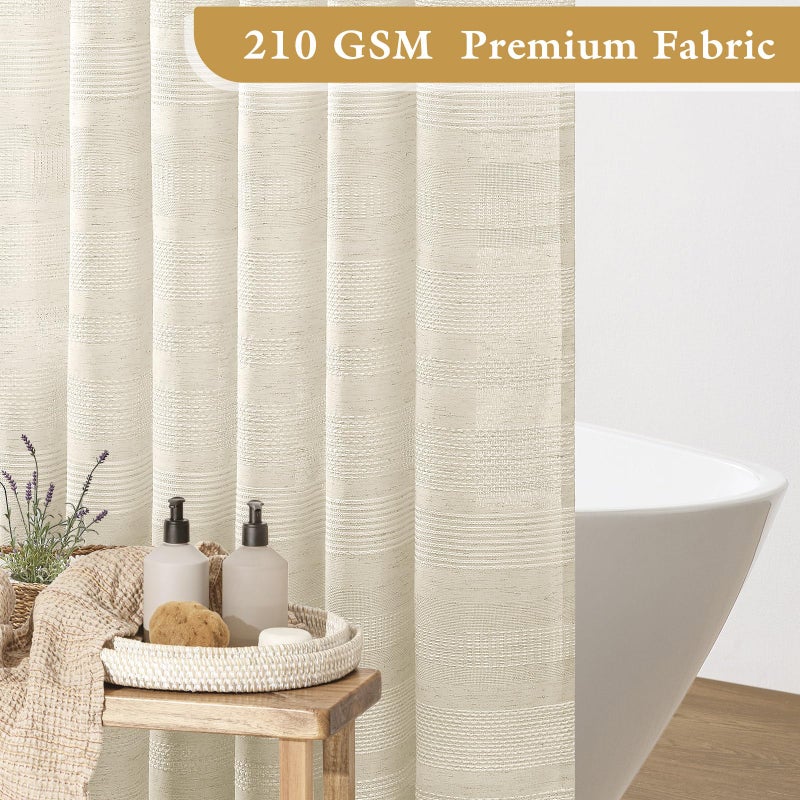 Craidlela Extra Long Boho Farmhouse Shower Curtain with Tassel, Linen Bohemian French Country Chic Bathroom Shower Curtain Set, Modern Striped Textured Shower Curtain 72x84 - Beige/Cream - Image 4
