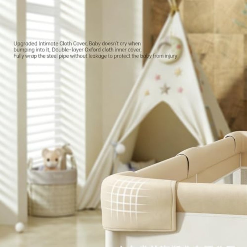 Baby Playpen with Mat - Baby and Toddler Fence, 180 x 200cm Baby Fence Play Area, Sturdy Safety Play Yard for Indoor Outdoor Fun, Play Yard with 2 Handles for Walking Playing, Khaki - Image 4