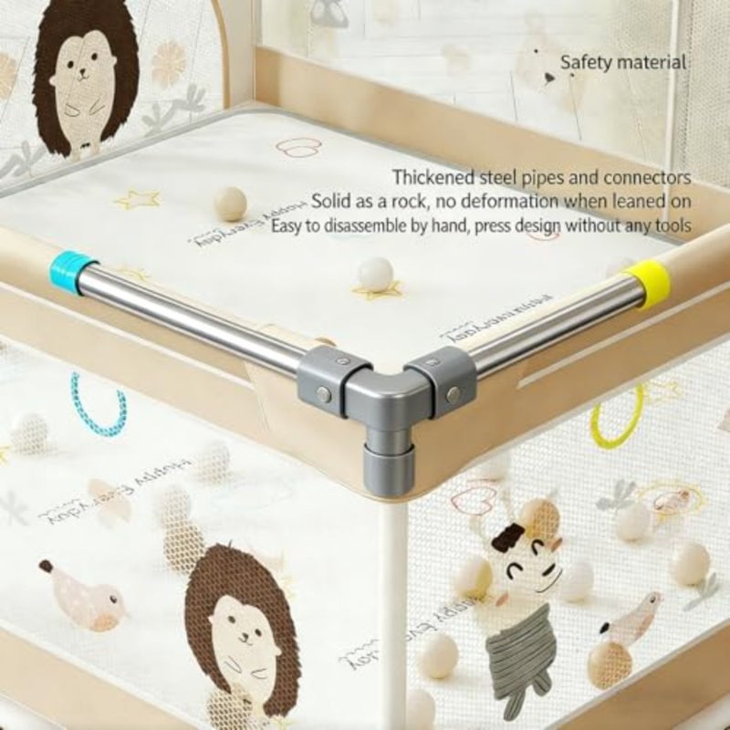 Baby Playpen with Mat - Baby and Toddler Fence, 180 x 200cm Baby Fence Play Area, Sturdy Safety Play Yard for Indoor Outdoor Fun, Play Yard with 2 Handles for Walking Playing, Khaki - Image 2