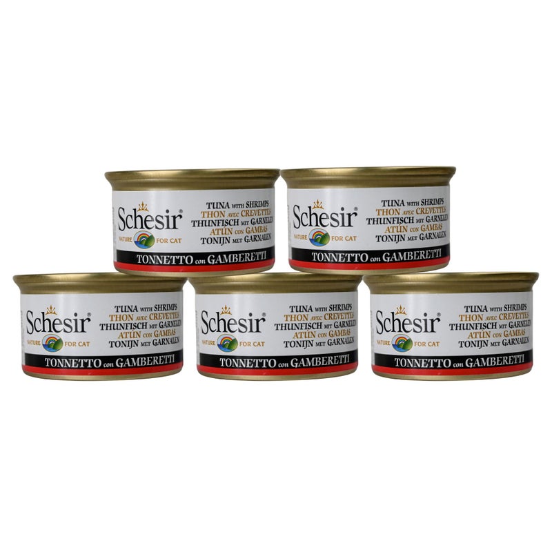 Schesir Tuna in Jelly with Shrimp - 85g Natural Wet Cat Food Real Tuna & Shrimp High Protein & Omega-3 Rich Adult Cat Food Supports Skin, Coat, Digestion & Immunity (Pack of 5) - Image 1