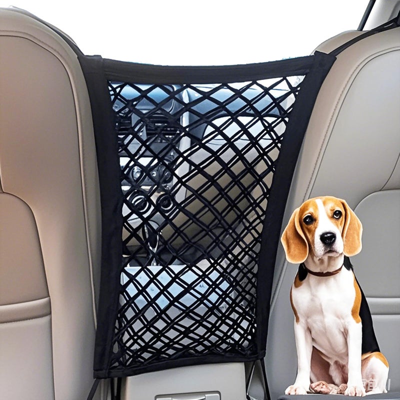 UlifeBetter 2PCS Dog Car Net Barrier Dog Net for Pet Netting for Car with Stretchable Storage Bag Universal for Cars Black High Elastic Double Layer Motorcycle Cargo Nets112 98in - Image 3