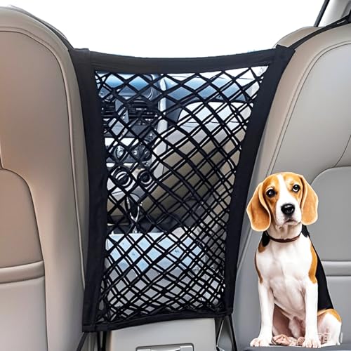 UlifeBetter 2PCS Dog Car Net Barrier Dog Net for Pet Netting for Car with Stretchable Storage Bag Universal for Cars Black High Elastic Double Layer Motorcycle Cargo Nets112 98in - Image 1