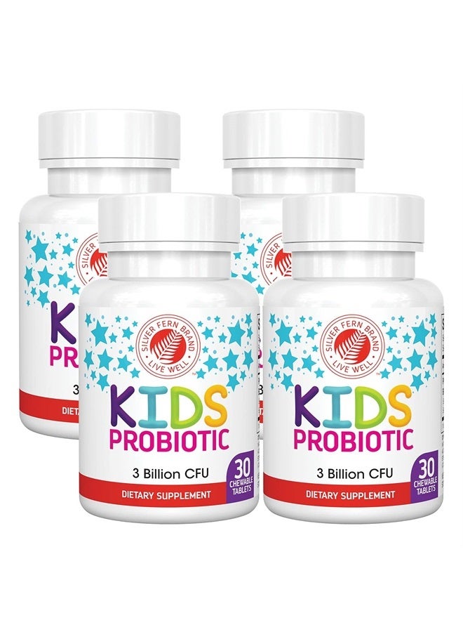 Silver Fern Brand Kids Ultimate Probiotic - 4 Bottles - 30 Chewable Tablets Each - Sugar & Gluten Free - Children's Dietary Supplement - DNA & Survivability Verified - Digestive & Immune Support - Image 1