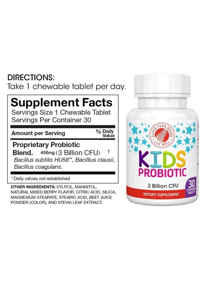 Silver Fern Brand Kids Ultimate Probiotic - 4 Bottles - 30 Chewable Tablets Each - Sugar & Gluten Free - Children's Dietary Supplement - DNA & Survivability Verified - Digestive & Immune Support - Image 2