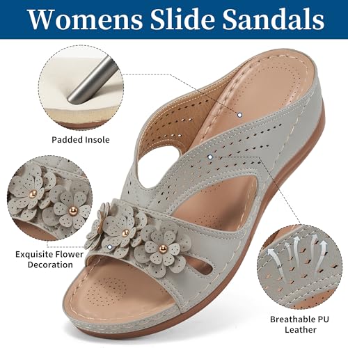 Ecetana Sandals for Women Wedge Shoes: Slip On Dressy Summer Comfortable Slides Sandals Lightweight Memory Foam Platform Shoes - Image 3