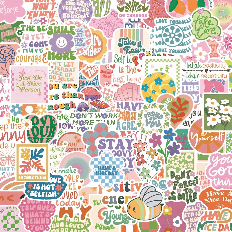 Giogyebit 100 Inspirational Stickers Pack for Preppy Girls Women Kids Vinyl Waterproof Positive Aesthetic Stickers for Water Bottles, Laptop, Phone Pink Aesthetic Preppy Stuff, Things, Motivational Decals - Image 1