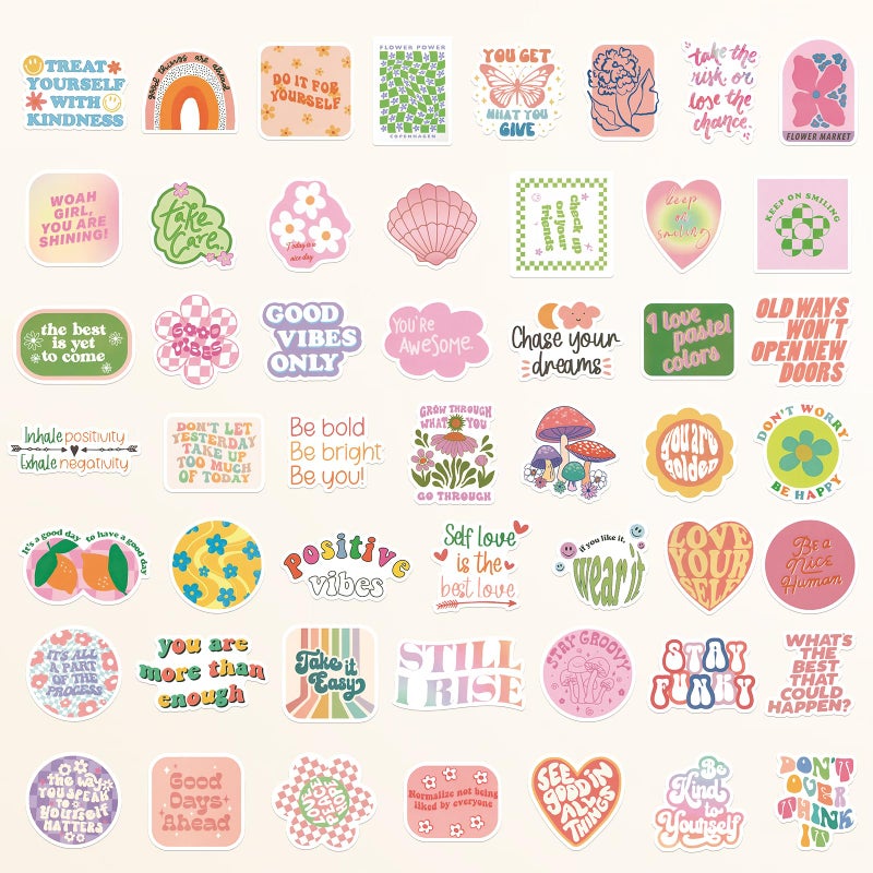 Giogyebit 100 Inspirational Stickers Pack for Preppy Girls Women Kids Vinyl Waterproof Positive Aesthetic Stickers for Water Bottles, Laptop, Phone Pink Aesthetic Preppy Stuff, Things, Motivational Decals - Image 2