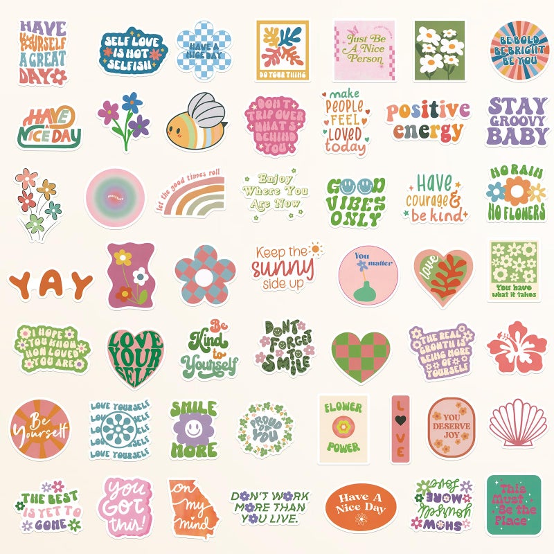 Giogyebit 100 Inspirational Stickers Pack for Preppy Girls Women Kids Vinyl Waterproof Positive Aesthetic Stickers for Water Bottles, Laptop, Phone Pink Aesthetic Preppy Stuff, Things, Motivational Decals - Image 3