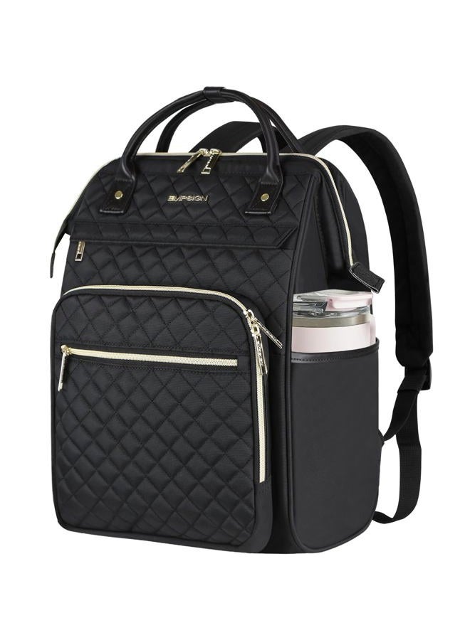 EMPSIGN Laptop Backpack Women 17.3 Inch, Large Laptop Rucksack Wide Open, College School Backpack with USB Charging Port, Water Repellent Travel Business Work Bag Computer Bookbag for Men, Black - Image 1