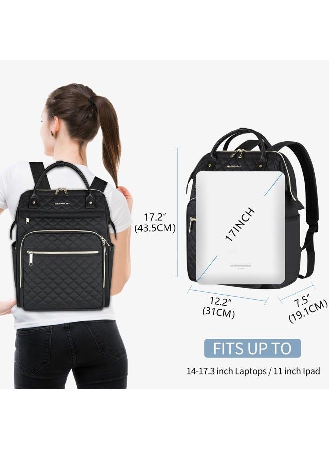 EMPSIGN Laptop Backpack Women 17.3 Inch, Large Laptop Rucksack Wide Open, College School Backpack with USB Charging Port, Water Repellent Travel Business Work Bag Computer Bookbag for Men, Black - Image 2