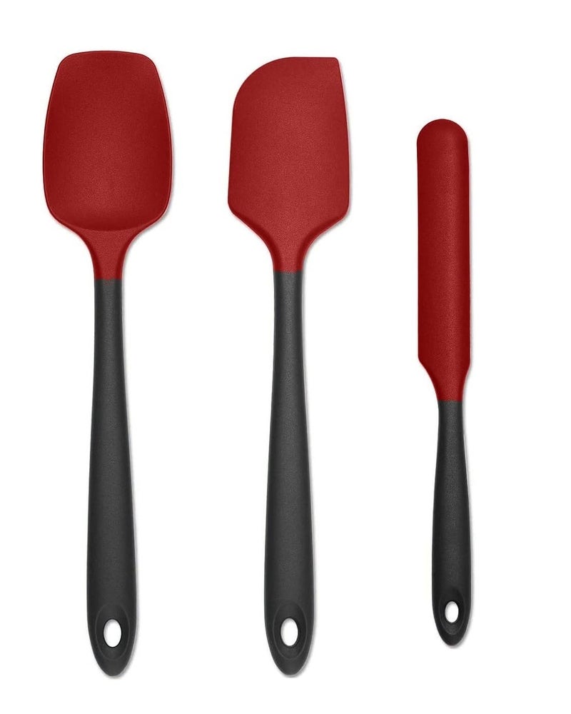 Sugalsu Silicone Spatula 3Piece Set Ergonomic Handle High HeatResistant Spatulas NonStick Rubber Spatulas with Stainless Steel CoreRed - Image 1