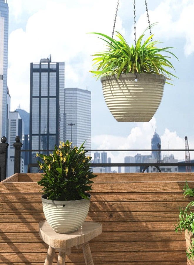 Vanslogreen 2 Pack Hanging Planters for Indoor Outdoor Plants, 10 Inch Hanging Planter with Drainage Hole & Plug Glazed Hanging Baskets Flower Pots for Garden Home (White) - Image 5