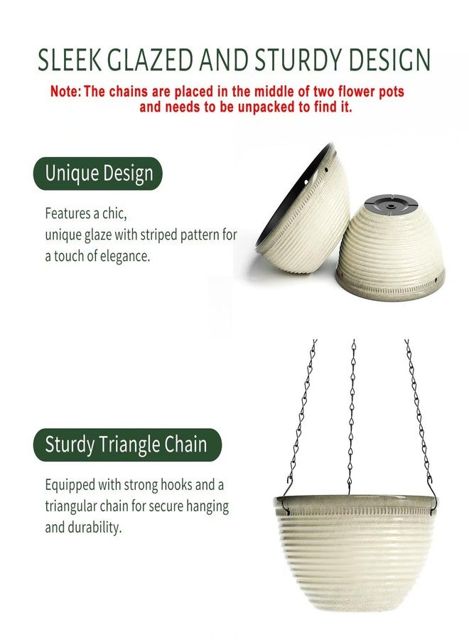 Vanslogreen 2 Pack Hanging Planters for Indoor Outdoor Plants, 10 Inch Hanging Planter with Drainage Hole & Plug Glazed Hanging Baskets Flower Pots for Garden Home (White) - Image 2