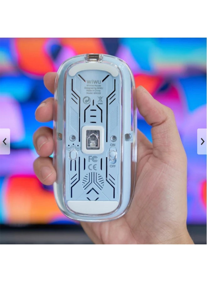 دبليو اي دبليو يو ماوس لاسلكي WiWU Crystal مزدوج الاتصال (Bluetooth + 2.4G) مع غطاء شفاف قابل للإزالة وإضاءة RGB – أزرق - Image 2