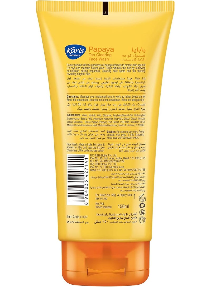 Karis Naturals Face Wash - Tan Clearing- Lightens Tan to Reveal Natural Gleaming Glow - Papaya - 150 ml - Image 2