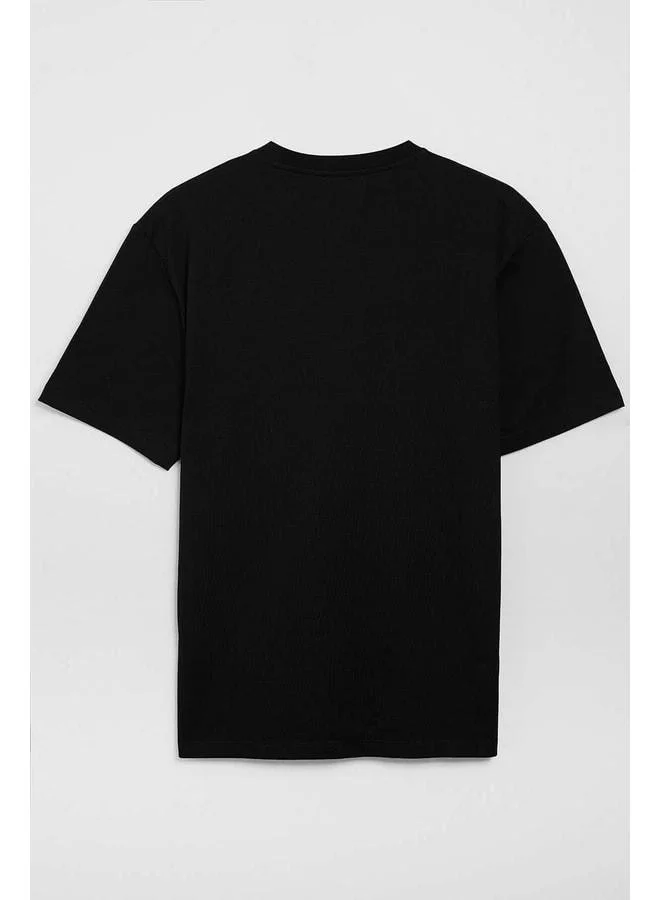 Grimelange Solo Men's 100% Organic Cotton Thick-Texture Comfort Fit Bike Collar Black T-shirt.