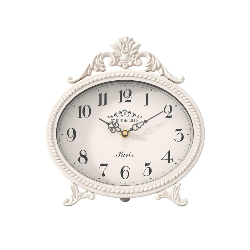Abdurey Vintage Table Clock on Stand,Desk and Shelf Decorative Clock,French Rustic Style Mantel Clocks,Metal Frame Antique White Finish,Farmhouse,Bedroom, Bedside,Living Room,Gift Clocks - Image 1