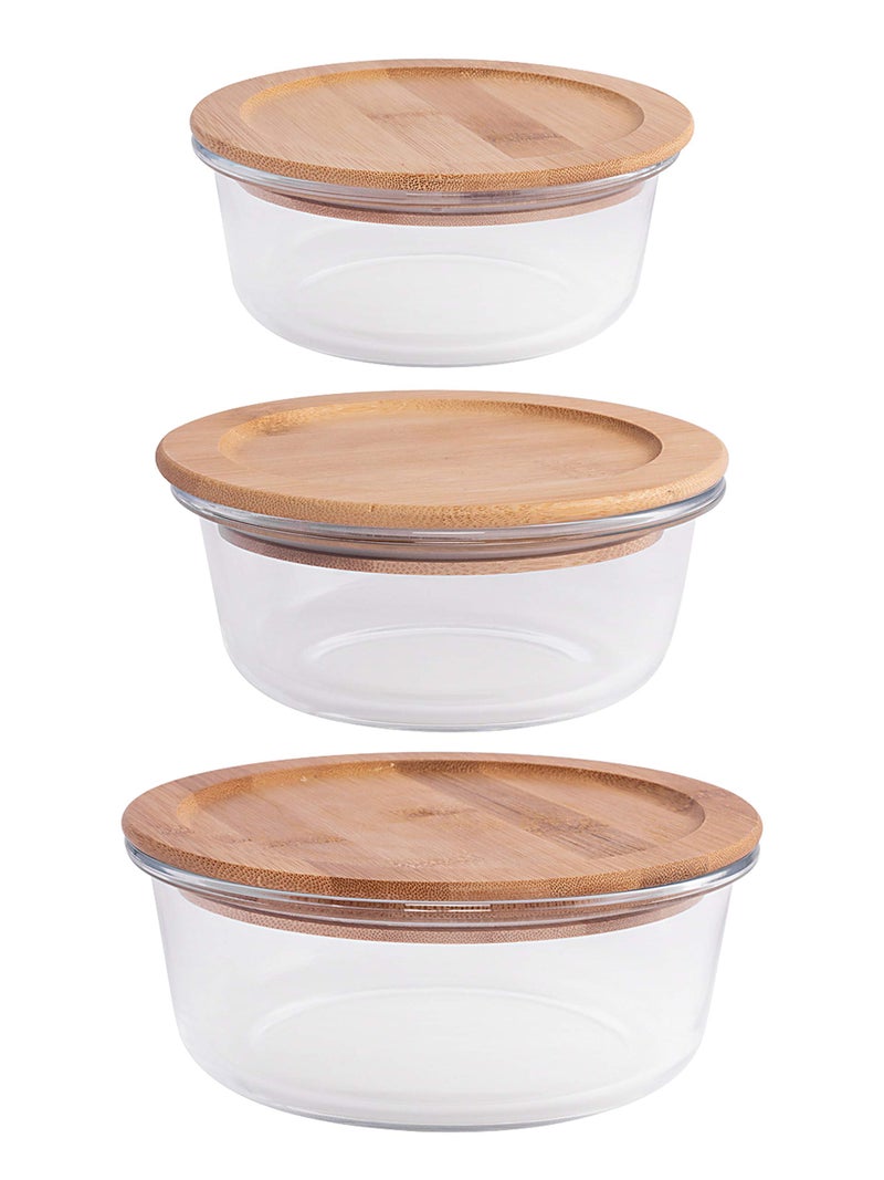 Goodhomes Round Glass Food Storage Containers with Air Tight Wooden Lid Set of 3-360ml, 560ml, 860ml - Image 5