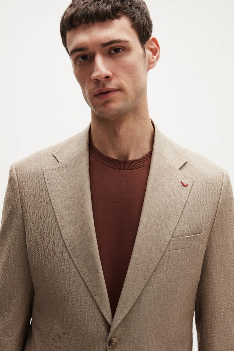 D'S DAMAT Ds Damat Regular Fit Beige Plain Fabric Jacket