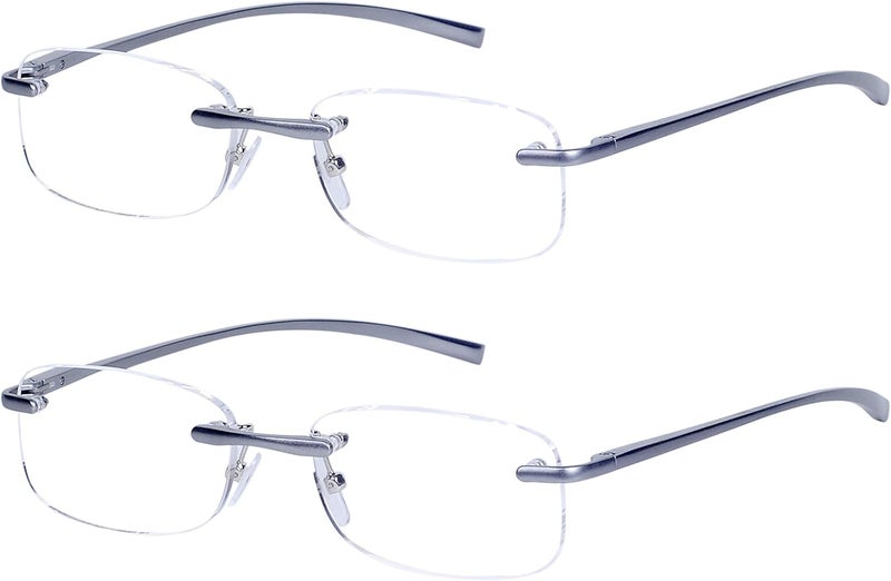 JoXiGo 2Pack Rimless Reading Glasses Mens Womens Rectangular Spring Hinge Lightweight Glasses Strap - Image 1