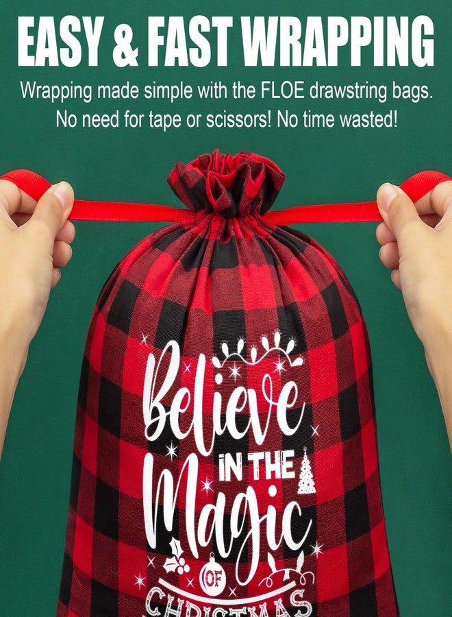 FLOE 10 PCS Christmas Drawstring Gift Bags with Tags, Buffalo Plaid Xmas Gift Bags Assorted Sizes Bulk, Cotton Fabric Holiday Gift Bag Large Medium Small Wrapping Bag for Xmas Presents Decor Party Favors - Image 3