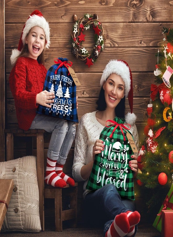 FLOE 10 PCS Christmas Drawstring Gift Bags with Tags, Buffalo Plaid Xmas Gift Bags Assorted Sizes Bulk, Cotton Fabric Holiday Gift Bag Large Medium Small Wrapping Bag for Xmas Presents Decor Party Favors - Image 5