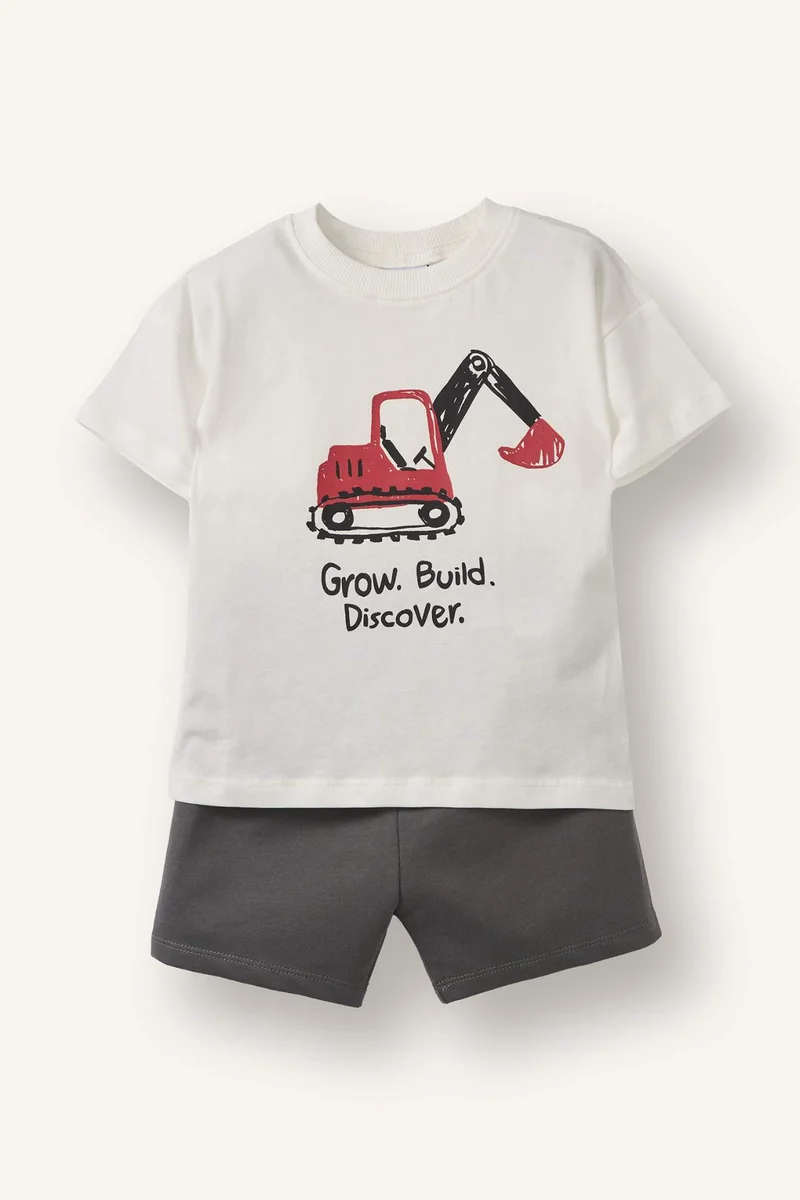 DeFacto Baby Boy Car Print T-Shirt Shorts 2 Piece Set