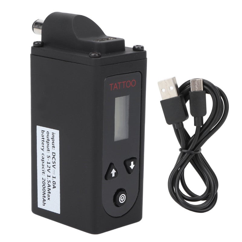 Cordless Tattoo Power Supply: 2000mAh Lithium Battery, 10 Hours Runtime - LCD Display, Real-Time Voltage & Electricity Readout - Portable Design, Easy 0.5V Adjustable Voltage for Professional Tattoo A - Image 1
