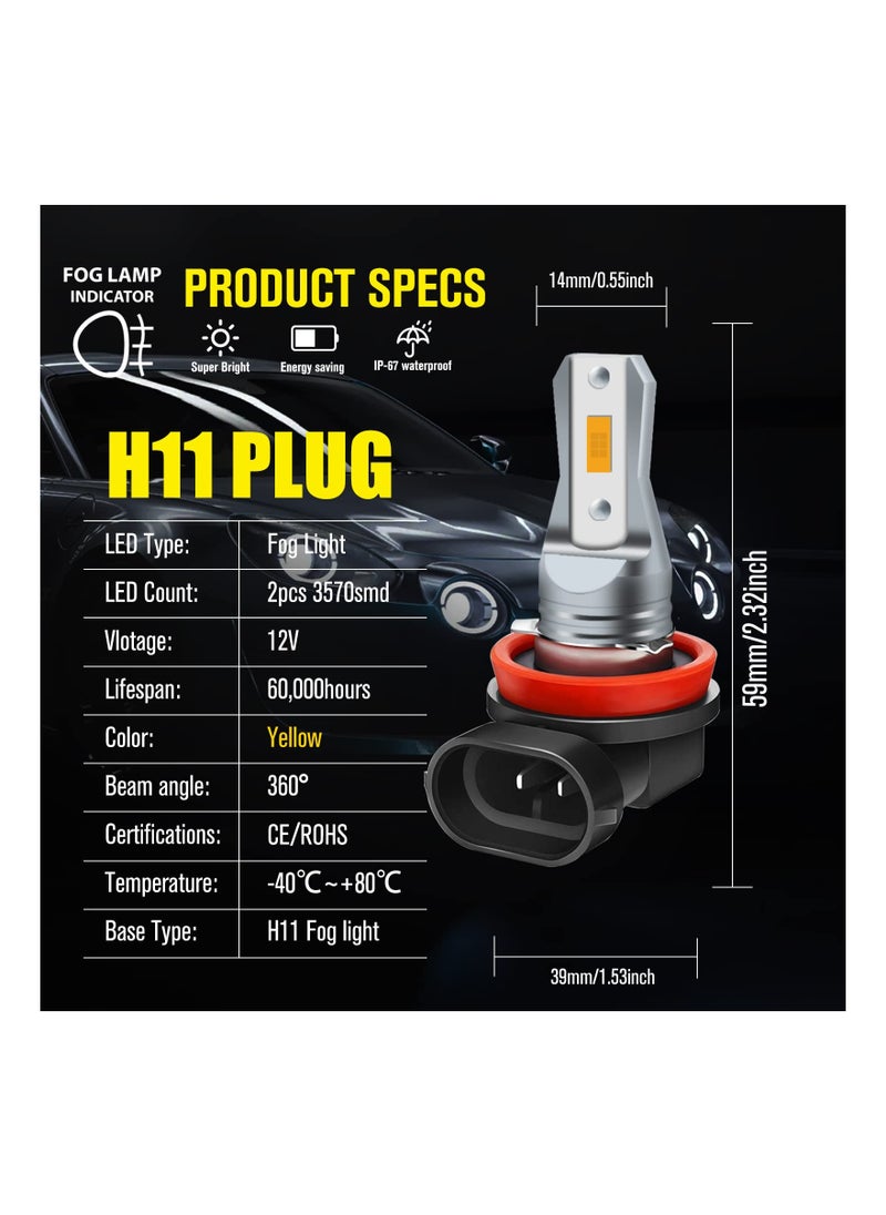 KASTWAVE - Automotive LED Fog Lights, Enhance Visibility with 2-Pack Amber H11 LED Fog Light Bulbs - Super Bright 3800LM, AC/DC 12-24V, Non-Polarity, Ideal for Cars and Trucks (H8/H11 Yellow Light) - Image 1