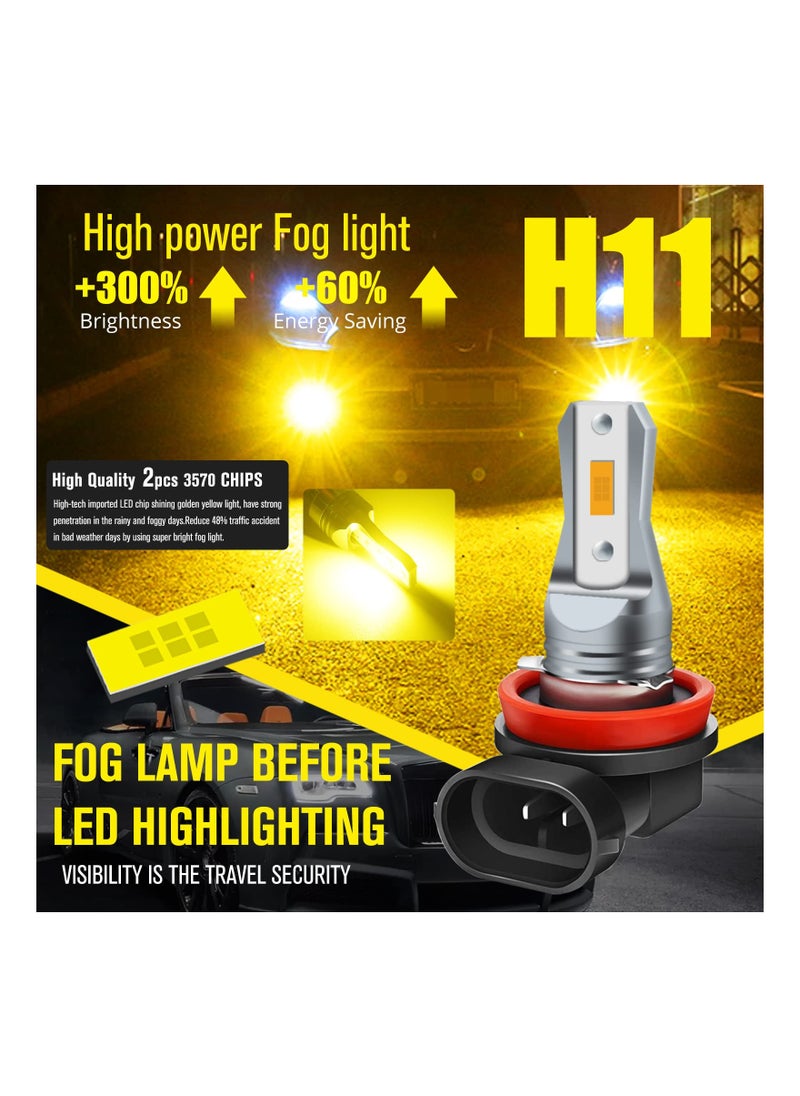 KASTWAVE - Automotive LED Fog Lights, Enhance Visibility with 2-Pack Amber H11 LED Fog Light Bulbs - Super Bright 3800LM, AC/DC 12-24V, Non-Polarity, Ideal for Cars and Trucks (H8/H11 Yellow Light) - Image 1