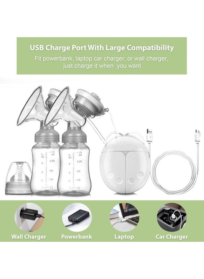 مضخة حليب كهربائية مزدوجة، شفاط حليب للأمهات، خالية من BPA، تعمل عبر USB مع تحكم في قوة الشفط ووظيفة تدليك، سهلة التنظيف للاستخدام اليومي - Image 3