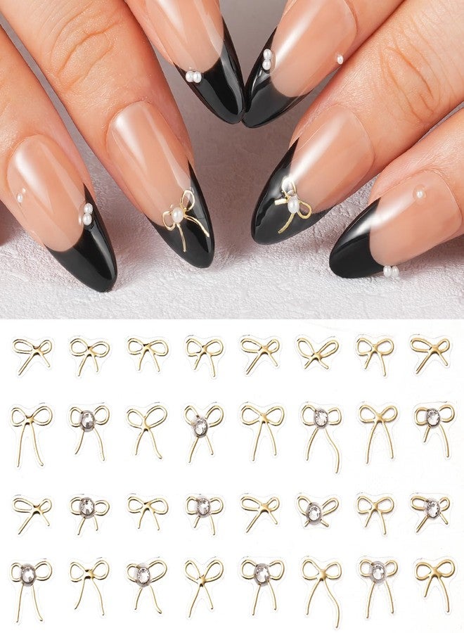 Pretty Diva PrettyDiva Bowknot Nail Stickers - 5D Shiny Metallic Gold Bow Ribbon Nail Art Stickers Decals with Rhinestone Charms, Cute Bowknot Self-Adhesive Nail Stickers Decals DIY Decoration - Image 1