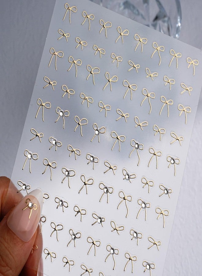 Pretty Diva PrettyDiva Bowknot Nail Stickers - 5D Shiny Metallic Gold Bow Ribbon Nail Art Stickers Decals with Rhinestone Charms, Cute Bowknot Self-Adhesive Nail Stickers Decals DIY Decoration - Image 5