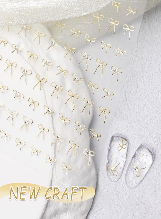 Pretty Diva PrettyDiva Bowknot Nail Stickers - 5D Shiny Metallic Gold Bow Ribbon Nail Art Stickers Decals with Rhinestone Charms, Cute Bowknot Self-Adhesive Nail Stickers Decals DIY Decoration - Image 3
