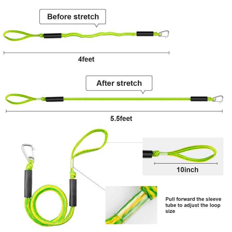 Botepon Boat Bungee Dock Lines, Jet Ski Accessories, Quick and Easy Dock Rope for PWC Jet Ski Seadoo WaveRunner Pontoon Boat Bass Boat - Image 2