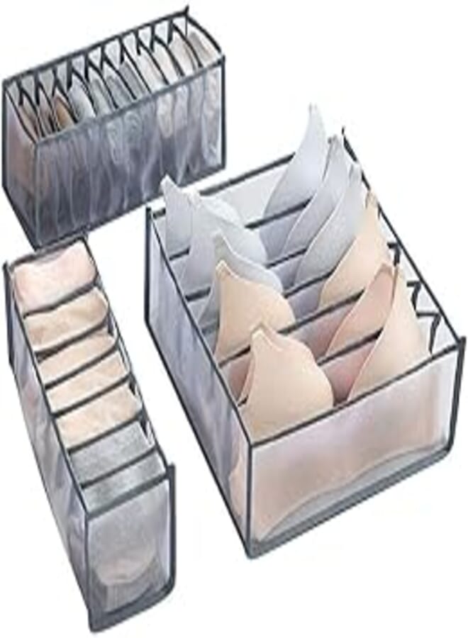 Underwear Storage Organizer, DELFINO 3Pcs Underwear Drawer Organiser Foldable Storage Box Compartment, Multi-Grid Cabinet Organizers Divider Box for Organizing Bras, Socks,Ties, Belts