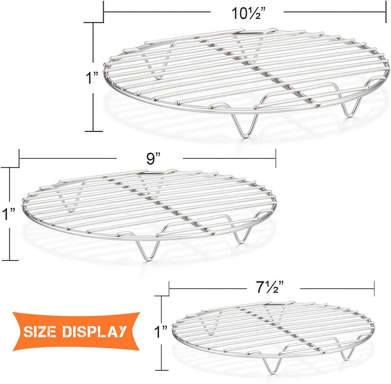 E-far Round Cooking Racks - Size 7½” & 9” & 10½” - Stainless Steel Round Steaming Baking Cooling Rack Set of 3, Multi-Purpose for Canning Air Fryer Pressure Cooker, Dishwasher Safe - Image 2