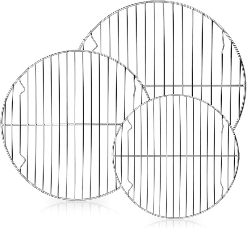 E-far Round Cooking Racks - Size 7½” & 9” & 10½” - Stainless Steel Round Steaming Baking Cooling Rack Set of 3, Multi-Purpose for Canning Air Fryer Pressure Cooker, Dishwasher Safe - Image 1