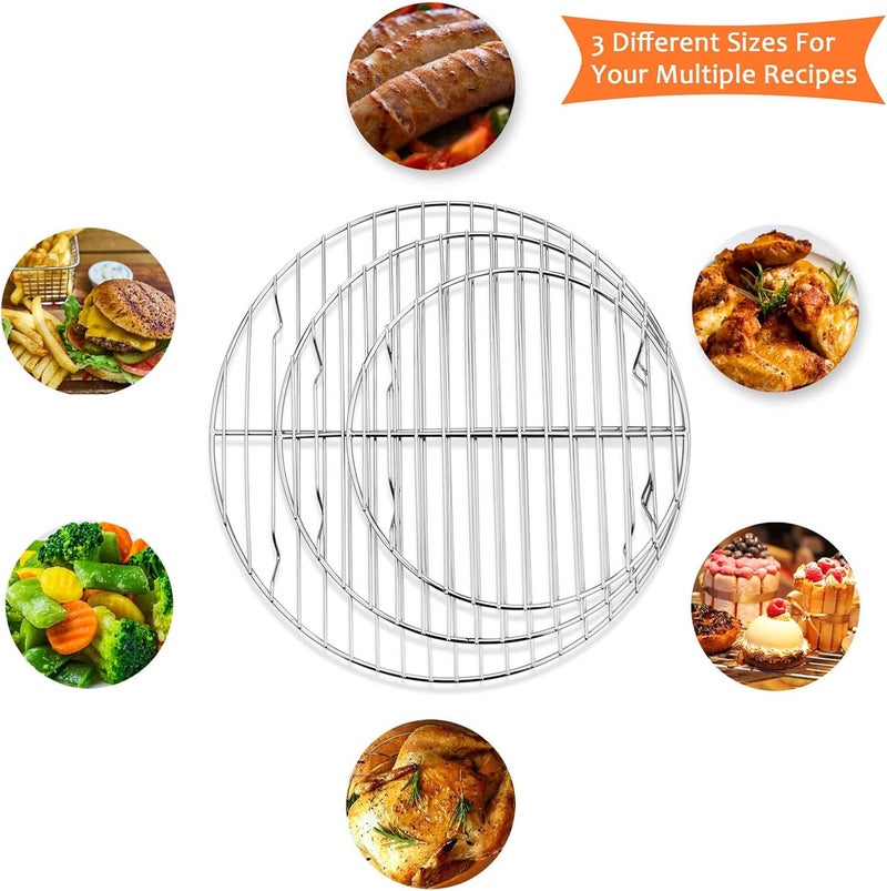 E-far Round Cooking Racks - Size 7½” & 9” & 10½” - Stainless Steel Round Steaming Baking Cooling Rack Set of 3, Multi-Purpose for Canning Air Fryer Pressure Cooker, Dishwasher Safe - Image 5